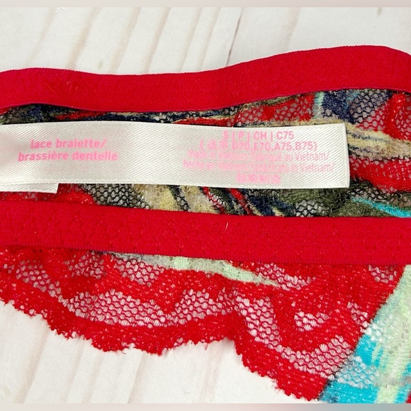 Victoria’s Secret PINK S Halter Neck Red Tropical Print Strappy Lace Bralette - Picture 8 of 10